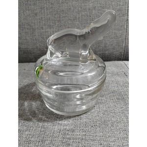 Vtg Elephant Glass Candy Nut Dish w/ Lid Trunk Up (4e)